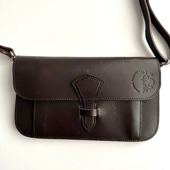 Anonimo Fiorentino Made in Italy Foldover Wallet Crossbody Chocolate Leather Bag - Picture 1 of 10